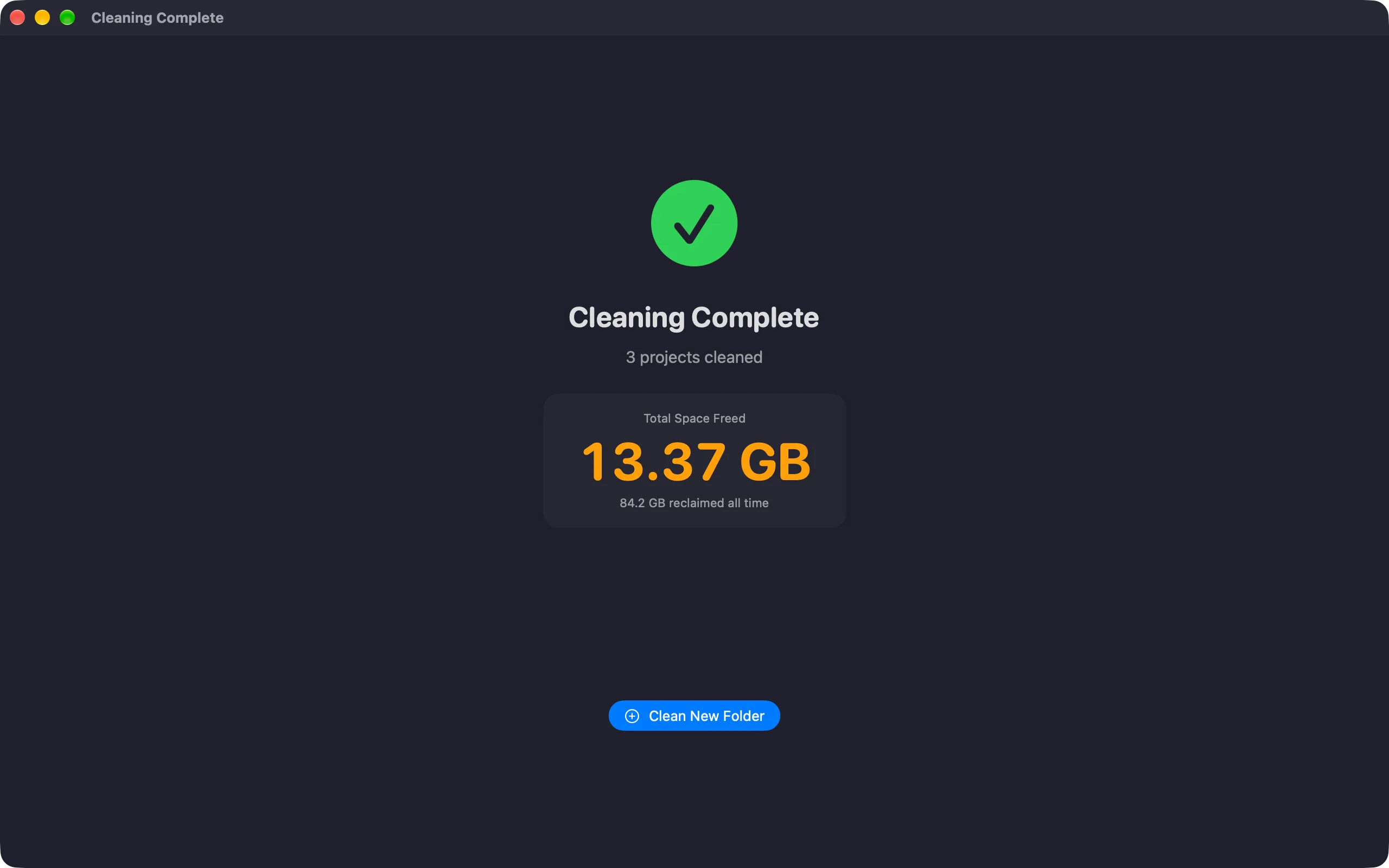 BloatBuster on Mac, showing the space freed by this clean and the lifetime total.